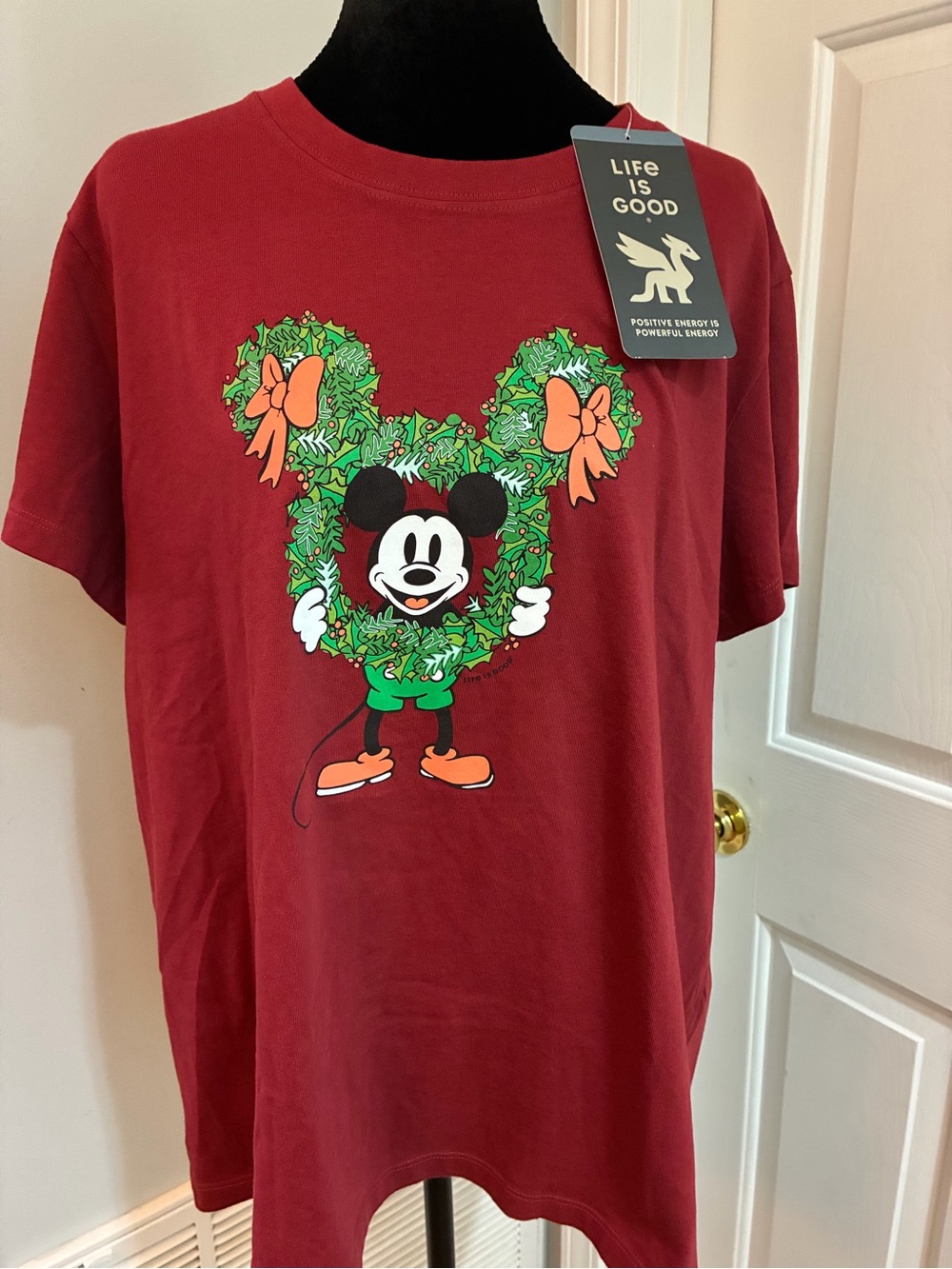 Life Is Good Red Mickey Wreath Graphic Short Sleeve Tee